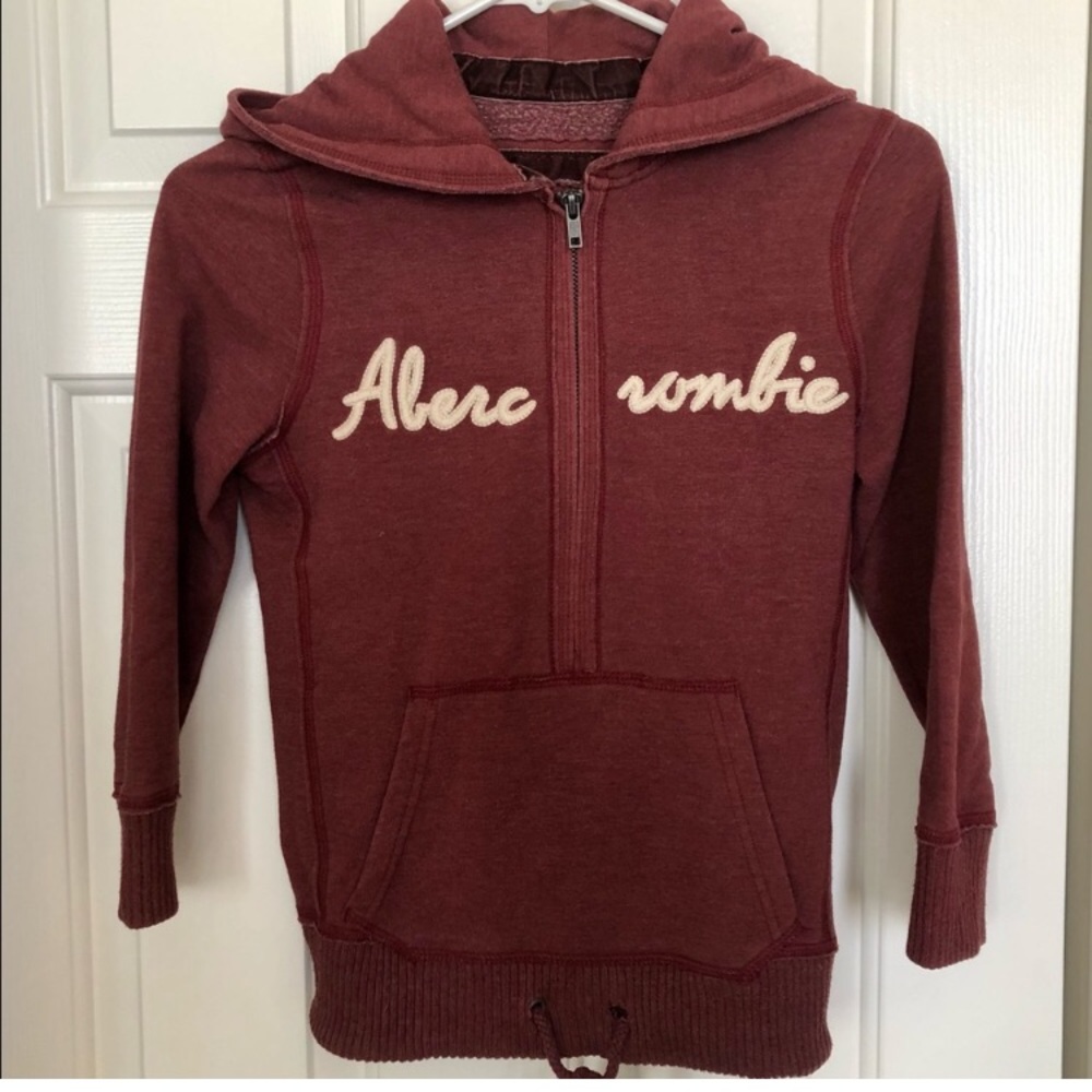 Vintage Y2K Abercrombie & Fitch 3/4 Sleeve Quarter Zip Hoodie Burgundy